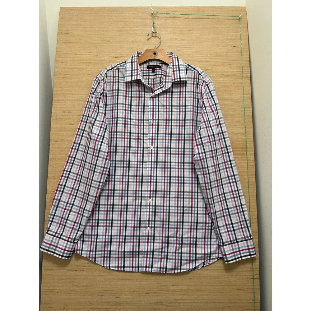 Banana‎ Republic Mens Grant Fit Non-Iron Plaid Button Down Shirt Multi Color L